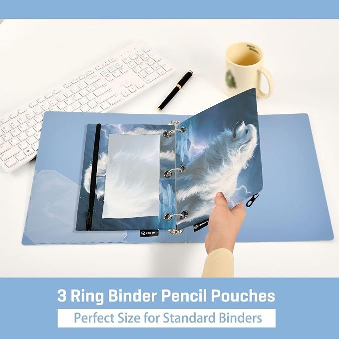 Great Pyrenees Dog Pencil Pouch for 3 Ring Binder, 2 Pack Waterproof Pencil Bags Clear Window Pencil Case Zipper School Office Supplies