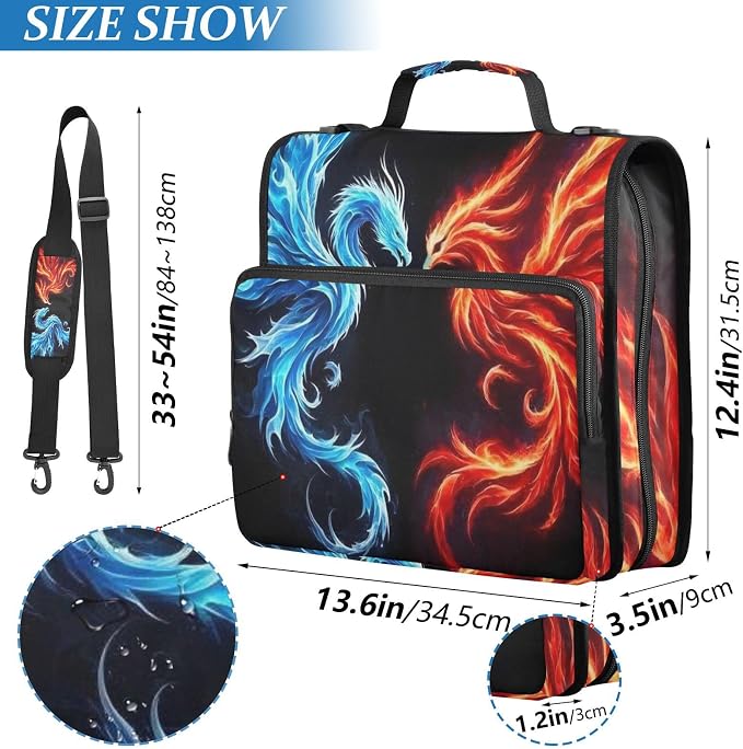 Dragon Phoenix 3 Ring Binder Bag 1.5 inch Binder Organizer with Zipper Shoulder Strap 500 Sheet Documents Storage for School Office