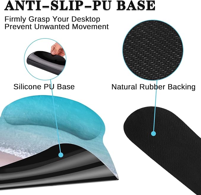 Keyboard Mouse Pad Set, 4 in 1 Desk Mat Set, Ocean Beach Blue | Turquoise Summer Large Mousepad+Keyboard Wrist Rest+Mouse Wrist Rest+Coaster Ergonomic Design for Home Office Computer
