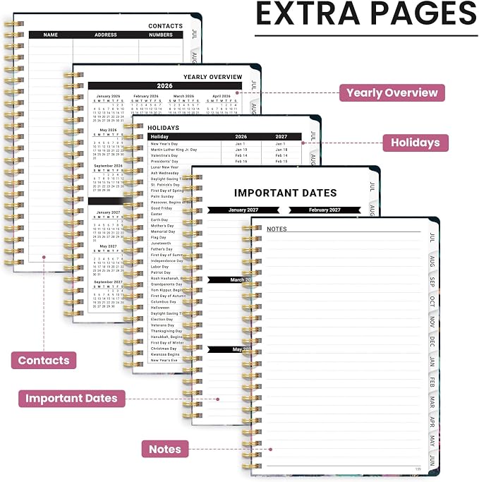 Planner 2026-2027, Academic Year Monthly & Weekly Planner Caledndar, July 2026 - June 2027, Hardcover Large Planning Agenda Book with Tabs for School Office Supplies, 8.5" x 11" - Jellyfish