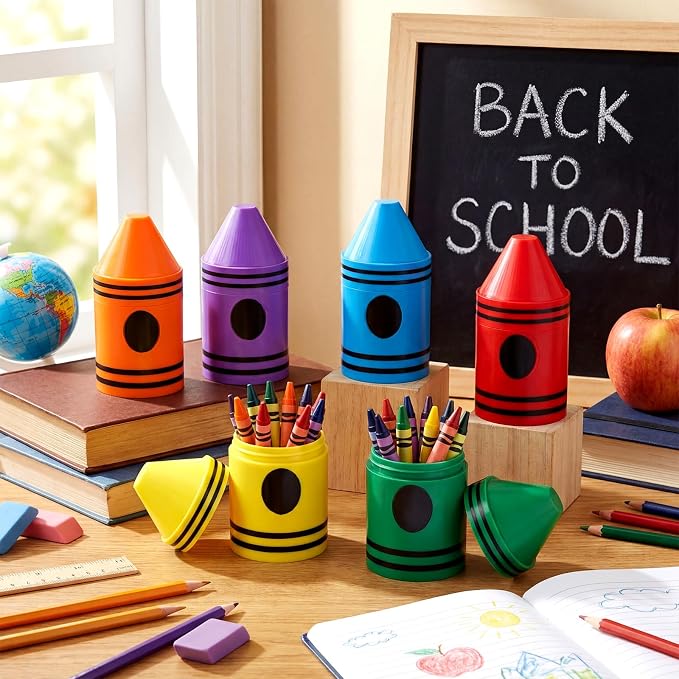 Gueevin 6 Pcs Crayon Holder Organizer with Lid for Classroom Teacher Desk | Back to School Colorful Pen Dispenser, Crayon and Pencil Organizer, Teacher Pencil Holder, for Office Classroom Teacher Gift