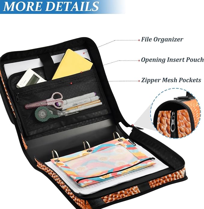 Basketball Ball Skin 3 Ring Binder Bag 1.5 inch Binder Organizer with Zipper Shoulder Strap 500 Sheet Documents Storage for School Office