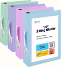 Enday 1.5 Inch Binder - 1.5 Inch 3 Ring Binder, Round Ring Pastel with Clear View Cover for Letter Size 8.5 x 11'' Paper & 2 Inside Pockets, for School Supplies, Office, & Home - 4 Pack