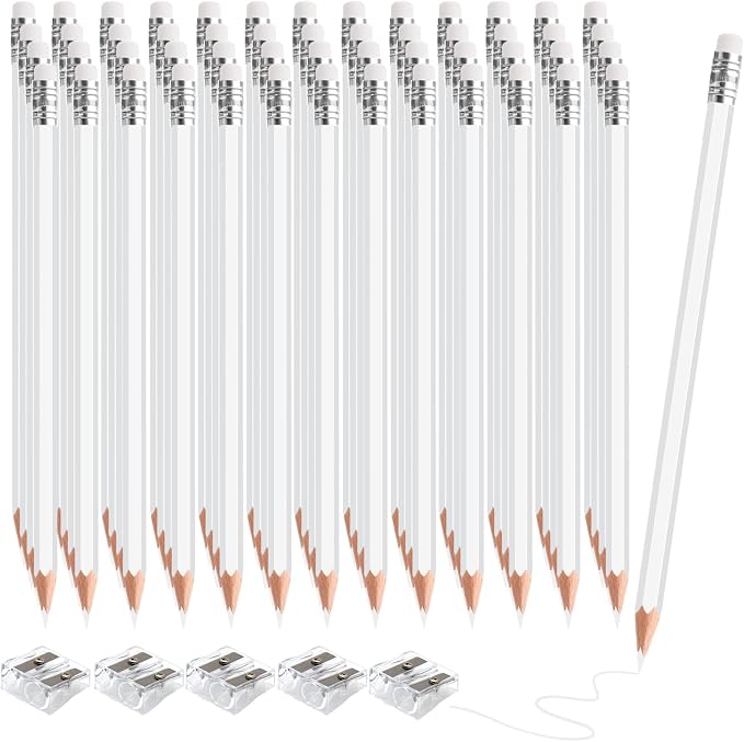 60 PCS White Colored Pencils with Eraser Pre Sharpened Pencil 2 HB - Ideal for Checking, Grading, Tests & Office/School Supplies (White)