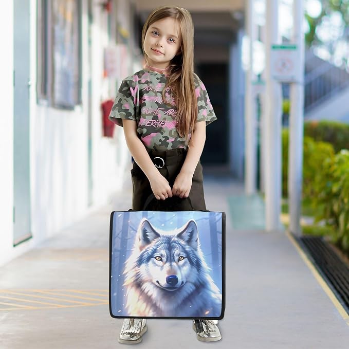 Custom Wolf Winter 3 Ring Binder Bag 1.5 inch Personalized Name Binder Organizer 500 Sheet Documents Storage for School Office