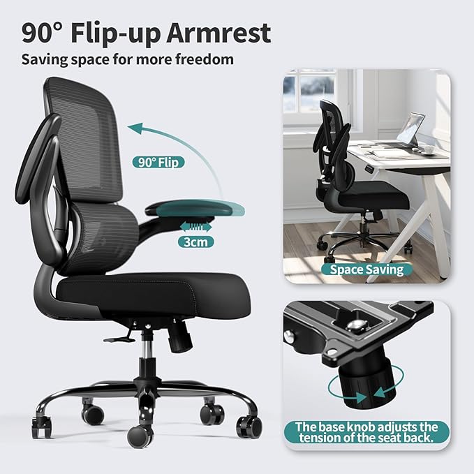 TRALT Office Chair - Ergonomic Desk Chair with Adjustable Lumbar Support, Mesh Computer Chair, Executive Chairs for Home Office Comfortable Lumbar Support Black Pack of 5