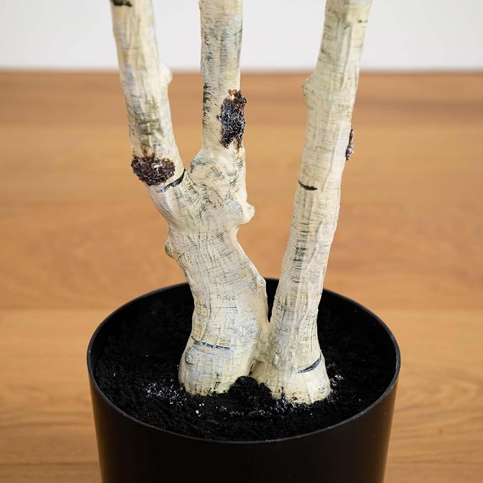 Nearly Natural 7 ft Artificial Birch Tree with Real Touch Leaves | Nature-Inspired Design, Light-Hued Bark, Nursery Planter Included, Realistic Home and Office Decor