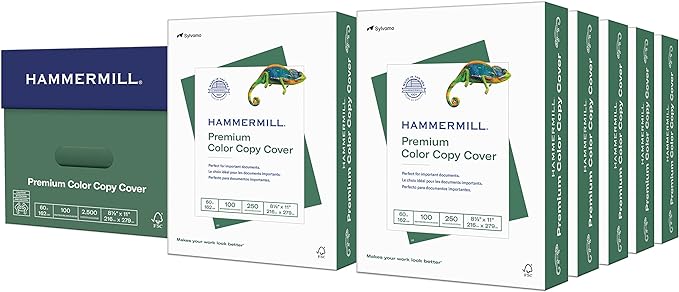 Hammermill Cardstock, Premium Color Copy, 60 lb, 8.5 x 11-100 Bright, Made in the USA Card Stock - 10 Pack (2,500 Sheets)