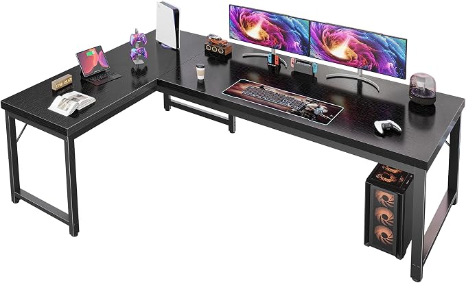 Huuger 63 Inch L Shaped Desk with 0.95 Inch Thicker Desktop | Reversible Computer Desk, Larger Corner Office Gaming Desk, Robust Metal Frame, for Home Office, Study, Black