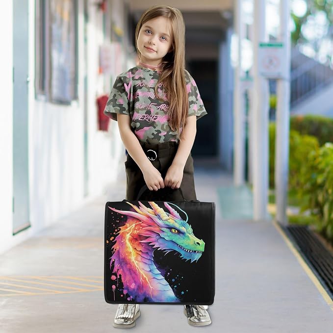 Custom Lightning Dragon Watercolor 3 Ring Binder Bag 1.5 inch Personalized Name Binder Organizer 500 Sheet Documents Storage for School Office