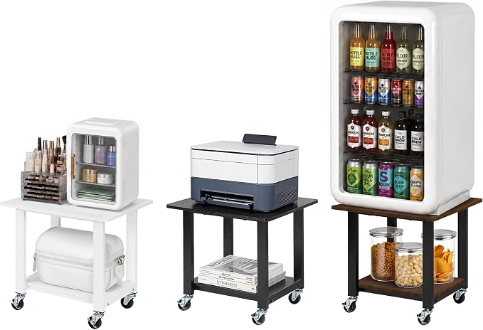 SunnyPoint 2-Tier Mobile Stand with Lockable Wheels — Printer Cart, Mini Fridge Stand, Portable Electronic Device & Projector Holder | Under Desk Storage Shelf for Home & Office, 18.9" x 15.75"