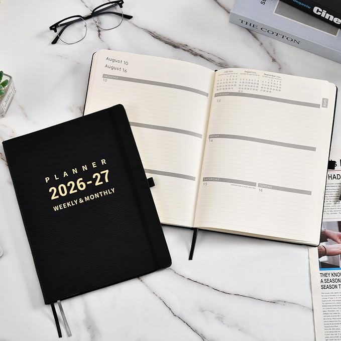 2026-2027 Planner - Academic Planner 2026-2027, July 2026 - June 2027, Weekly and Monthly Planners, 8.5" x 11", Pen Holder, Pocket, Faux Leather Cover -Black