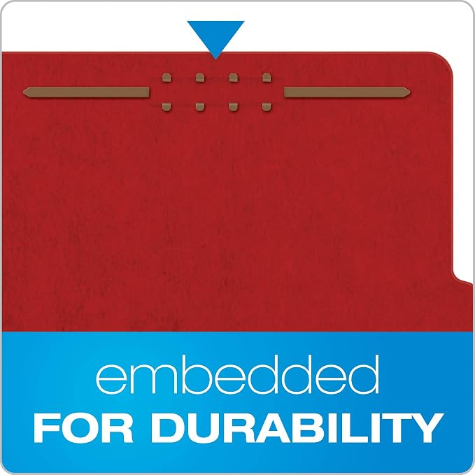 Pendaflex Pressboard Classification File Folders, 3 Dividers, 2" Embedded Fasteners, 2/5 Tab Cut, Letter Size, Bright Red, Box of 10