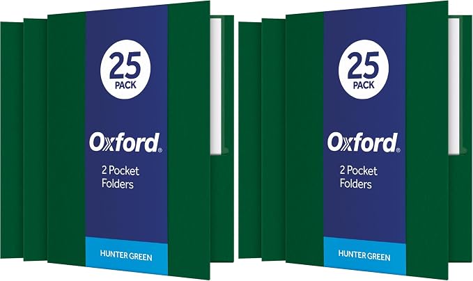 Oxford Twin-Pocket Folders, Textured Paper, Letter Size, Hunter Green, Holds 100 Sheets, Box of 25 (57556EE) (Pack of 2)