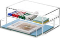 SANRUI 2 Tier Acrylic Desk Organizer with 2-Drawer, Clear File Organizer | 2 Open Drawers, Organize Office Desk Accessories & Sort Pens, Notes, Makeup, Jewelry & Toiletries for Office, Vanity & Bath
