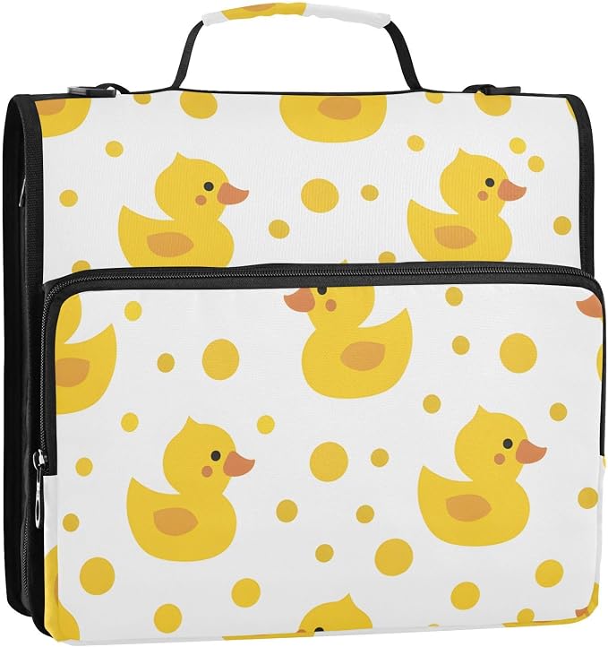 Cute Yellow Ducks 3 Ring Binder Bag 1.5 inch Binder Organizer with Zipper Shoulder Strap 500 Sheet Documents Storage for School Office