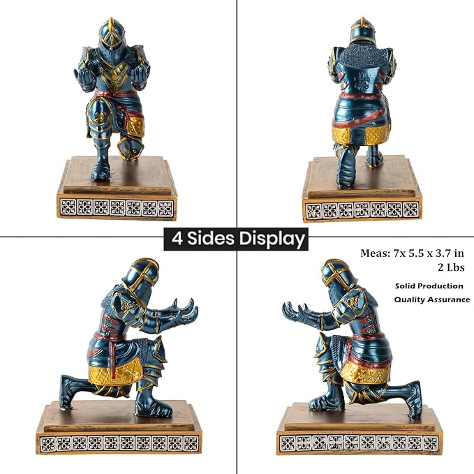 MACLARONX Kneeling Knight Pen Holder with Sword Medieval Warrior Fancy Pencil Stand for Office Desk Home Decor for Men Father Husband Armor Soldier Statue