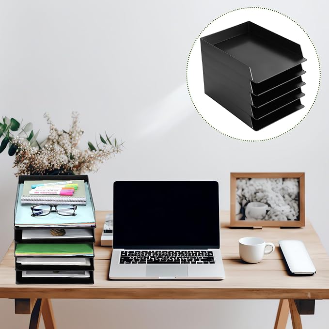20 Pcs Stackable Paper Trays Rectangular Plastic Desk Holder Desktop Document File Organizer Storage Letter for Back to School Office Classroom (Black)