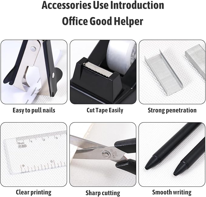 Gawsey Black Desk Organizers and Accessories with Desk Organizer 360° Rotating Pen Holder and Office Supplies, Cute Stationery Supplies Set