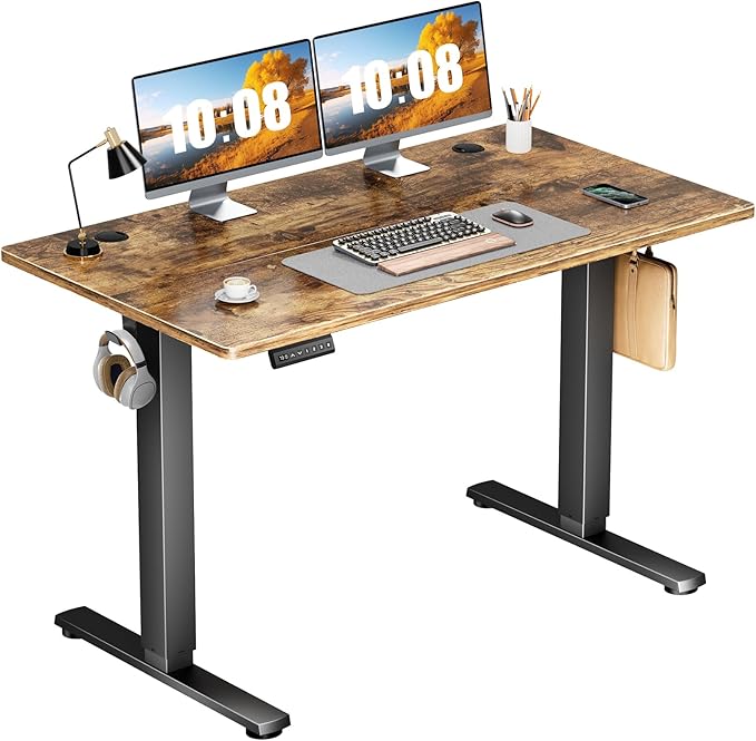 Sweetcrispy Electric Standing Desk, Computer Desk, 48x24 Inch | Adjustable Height, Splice Wood Board, 3 Memory Preset, Sit Stand Work Table for Home Office, Rustic