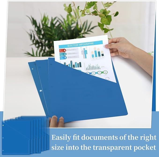 gisgfim 48 Pack Binder Pockets for 3 Ring Clear Pocket Divider Folders for 3 Hole Binders Sleeves Plastic Slash File Jacket for Office School Classroom Business Home Organizer, 9.25" x 11.22" (Blue)