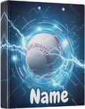 Custom 3 Ring Binder Baseball Lightning 1.5" Round Ring Binders Personalized Name View Binder with 200 Sheet for Kids School Supplies Women Men Office, 1 Pack