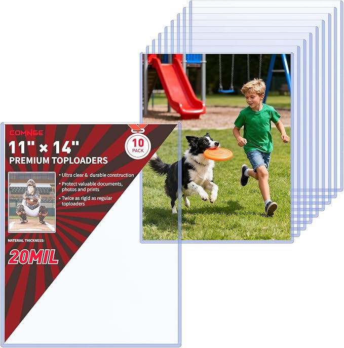 10ct 11"x14" Toploader - Heavy Duty Clear Photo Artwork Protector Holder | 20Mil Rigid Top Loaders from Scratches, Dust and Fading, Blue-tint UV Protection, for Display & Storage, Frame alternative