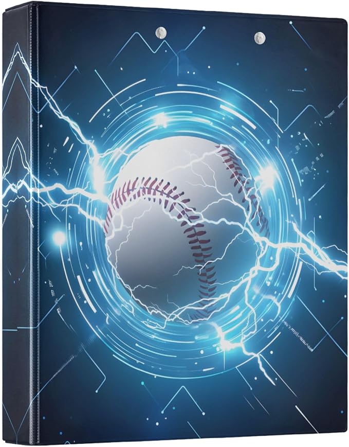 3 Ring Binder Baseball Lightning 1.5" Round Ring Binders View Binder with 200 Sheet for Kids School Supplies Women Men Office, 1 Pack