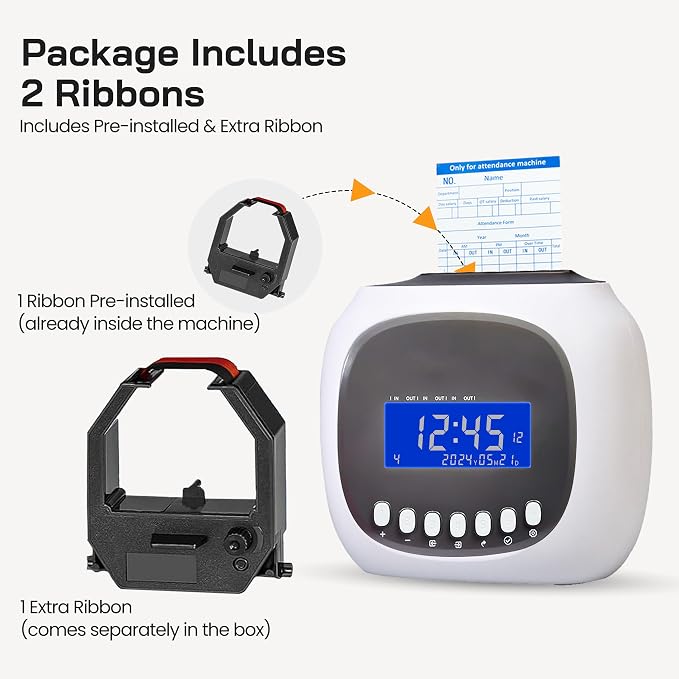 Time Clocks for Employees Small Business, Auto-Align Time Clock | 6 Punches per Day Time Machine, Clock in Machine for Employees with Time Cards, 2 Ink Ribbons(1 Inside) and 1 Rack