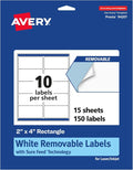 Avery Matte White Removable Rectangle Labels, Sure Feed Technology, 2" x 4", 150 Removable Labels, Laser/Inkjet Printable