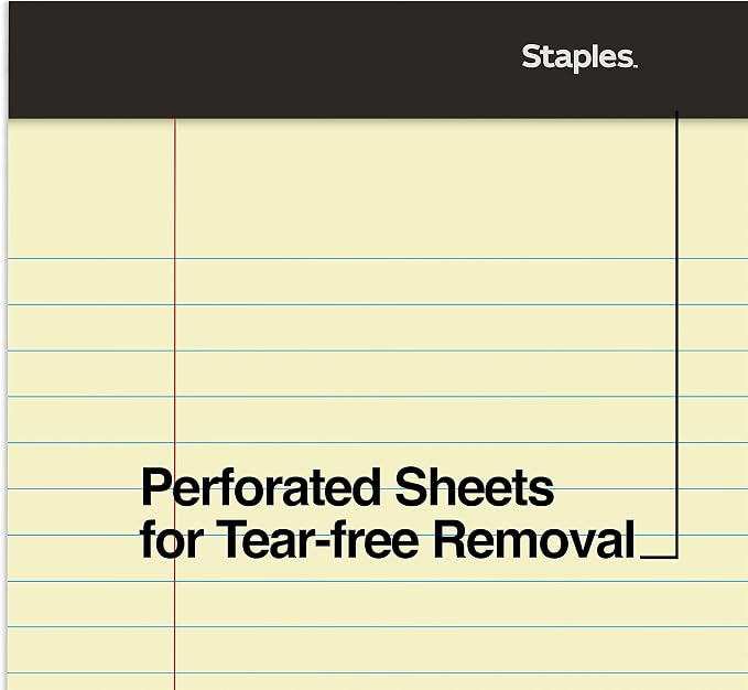 Staples Legal Pads, 8.5x11.75 Inch, Wide Ruled, Yellow, 12-Pack
