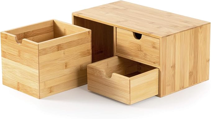 Bamboo Desk Drawer Organizer, Desktop Organizer with Drawers(3 Drawers) | 3 Drawers Open Top Tray Fully Assembled Stores Pens, Notes, Makeup, Jewelry & Toiletries for Office, Vanity & Bath