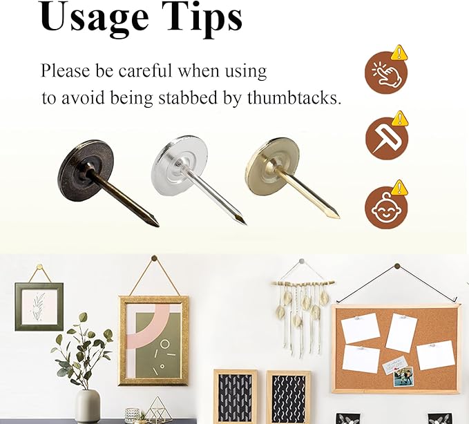 Galdexi 100pcs Flat Head Thumb Tacks for Wall, 7/16 Inch Heavy Duty Upholstery Tacks Nails, Decorative Long Push Pins for Office Home Furniture Decor Wooden Photo, Gold