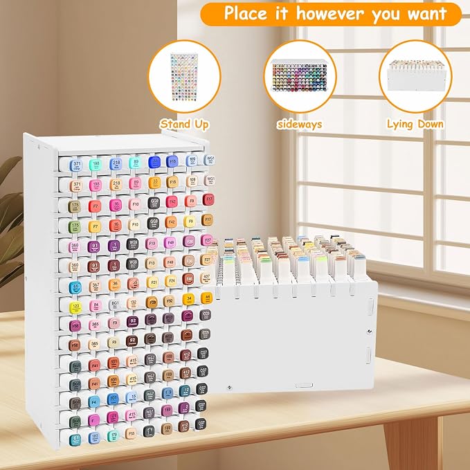 mumisuto Art Marker Storage Rack, Marker Storage Organizer Marker Pen Organizer Holder Hold 120 Markers Marker Holder Organizer with Divider for Pens Colored Pencils Art Brushes (120 Markers)