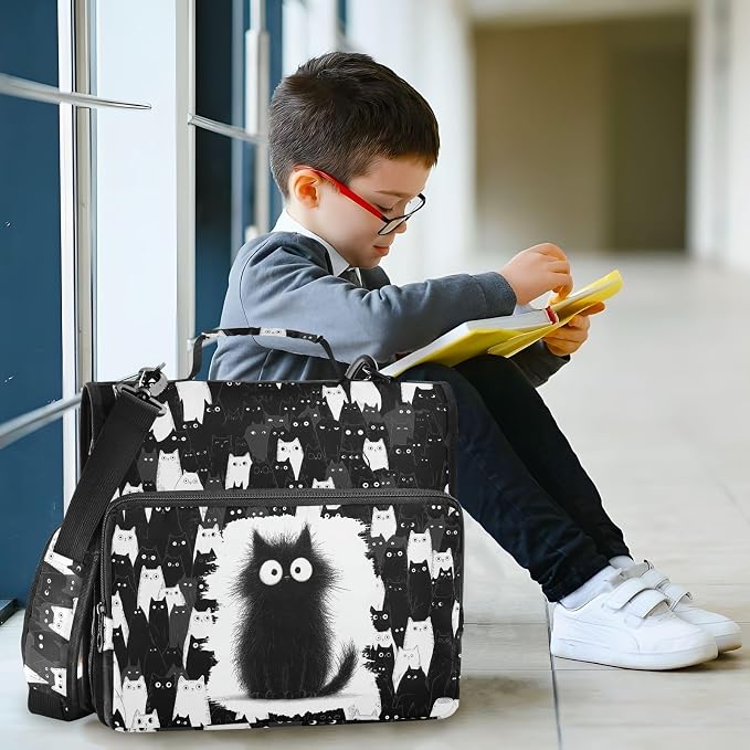 Cat Binder Bag 3 Ring Zipper with Handle Shoulder Strap | for School Work Office Organizer Storage Case