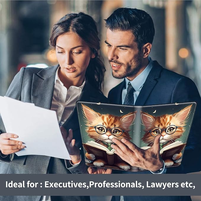 Padfolio/Portfolio Folder Clipboard,Padfolio Clipboard,Writing Portfolio Leather with Cover for Card Holder Slot Letter Size A4 for Office Conference Notepad Clip Boards,Reading Cat