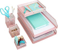 BLU MONACO | Pink Desk Organizer Set for Women 6 Piece | Mail Sorter Organizer Countertop with Letter Trays | Standing File Organizer with Mesh Pen Holders