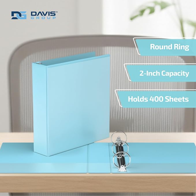 Pack of 6 Premium View Binders, Ring Binders with Clear-View Cover and Interior Pockets, Pastel Color Options, 2 Inch, Aqua