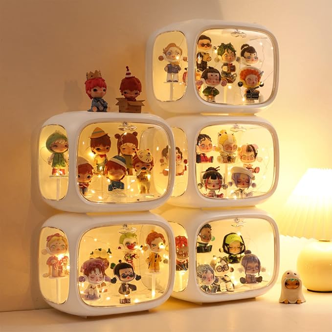 Clear Acrylic Display Case for Figures with LED Light, Dustproof & Moistureproof Display Stand with Door, Storage Box for Lego Collectibles, Action Figures, Pop Mart and Model Toys