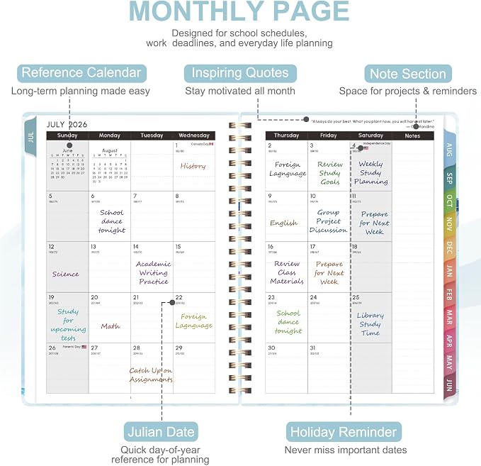 Planner 2026-2027, Weekly and Monthly Academic Year Calendar Planner, July 2026 - June 2027, Daily Agenda Book for Office School Supplies, Letter Size(8.5'' x 11'')