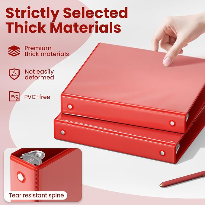 SUNEE 1 Inch Binders 3 Ring 12 Pack, Clear View Three Ring Binders PVC-Free (Fit 8.5x11 Inches) for School Binder or Office Binder Supplies, Classic 6 Colors