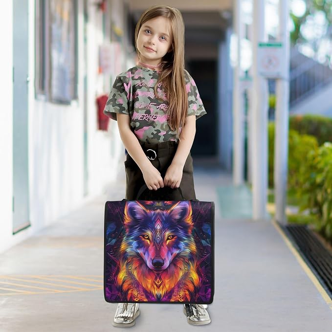 Wolf Colorful Zipper Binder Bag 3 Ring Binder with Shoulder Strap Zip Up 500 Sheets Capacity Multi Pockets for School Office Supplies