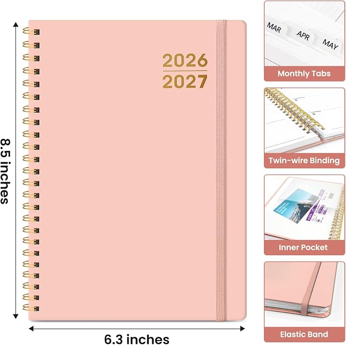 Taja 3 Pack Planner 2026-2027, Jul 2026-Jun 2027 Monthly & Weekly Planner | 6.3" x 8.5", Hardcover Academic Calendar for Women & Men, Teacher Student Planning Book for Office School Supplies, 3 Pink