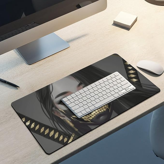 Large Mouse Pad Gaming Aesthetic Anime Girl Japanese Samurai Portrait Big Computer Desk Mat Desk Pad for Keyboard and Mouse Mat Non-Slip Base 30x60cm