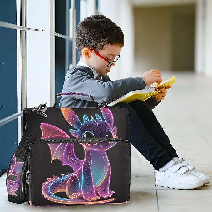 3 D-Ring Zipper Binder Bag, Cartoon Purple Glowing Dragon Removable Binder with Zipper Case Hold 300+ Sheets& 13 Inch Laptop for School Office Supplies Organizer