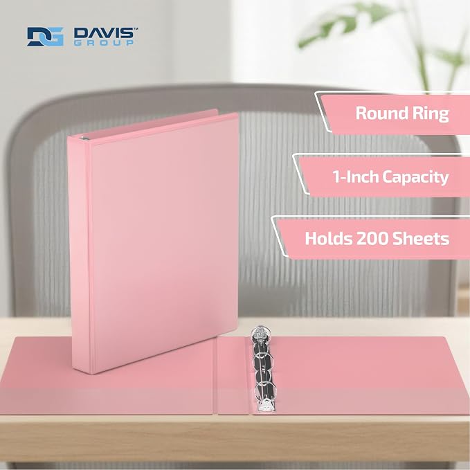 Pack of 6 Premium View Binders, Ring Binders with Clear-View Cover and Interior Pockets, Pastel Color Options, 1 Inch, Blush