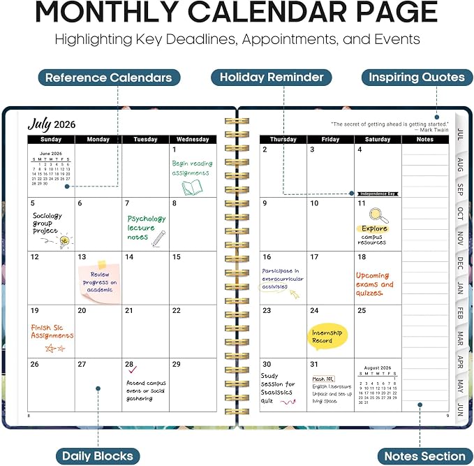 Taja Planner 2026-2027, Jul 2026-Jun 2027 Monthly & Weekly Calendar Planner | 6.3" x 8.5", Hardcover Academic Calendar, Teacher Student Agenda Book with Tabs, School Office Supplies, Desert Whimsy
