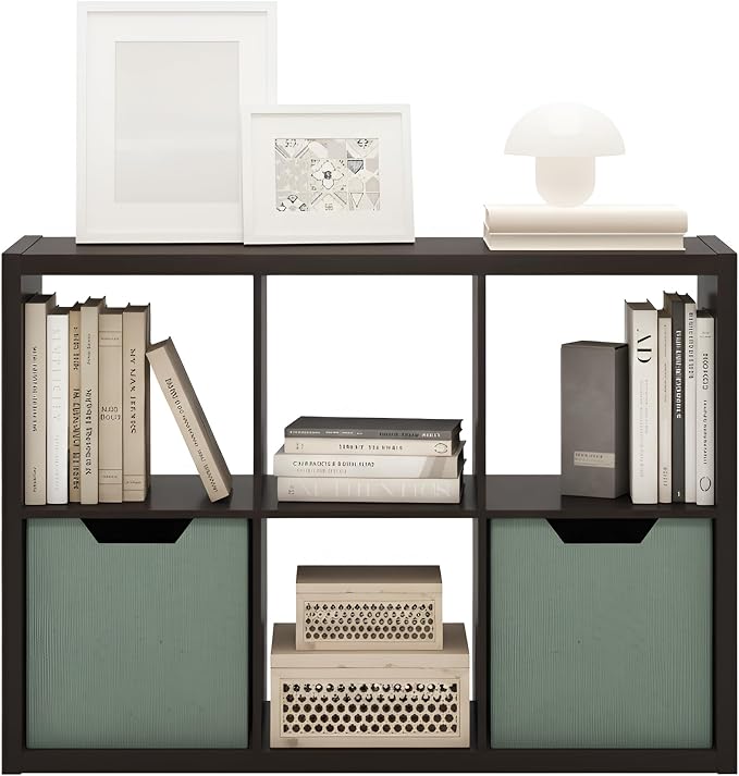 Furinno Cubicle Book Shelf, 6-Cube Bookshelf, Extra Thick Frame Horizontally & Vertically Reversible Bookcase with Open Back, 14.6 x 43.8 x 30, for Living Room, Bedroom, Home Office, Black Oak