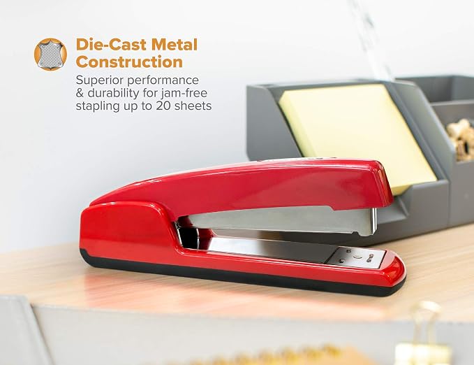 Bostitch Professional All-Metal Executive Stapler, 20 Sheet Capacity, Red