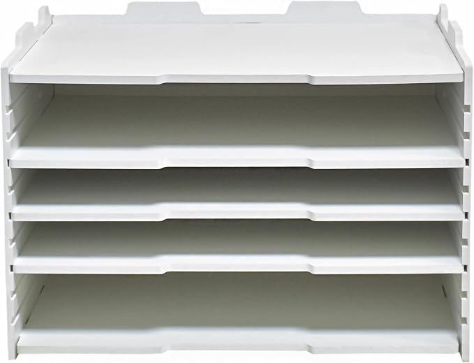 YFS 4 Tier Adjustable Shelves Office Desk Organizer,Wooden Desk File Organizer, Letter Tray, Document Letter Mail Tray Sorter, White/Black (White-4tray(with 3 Adjustable Shelves))